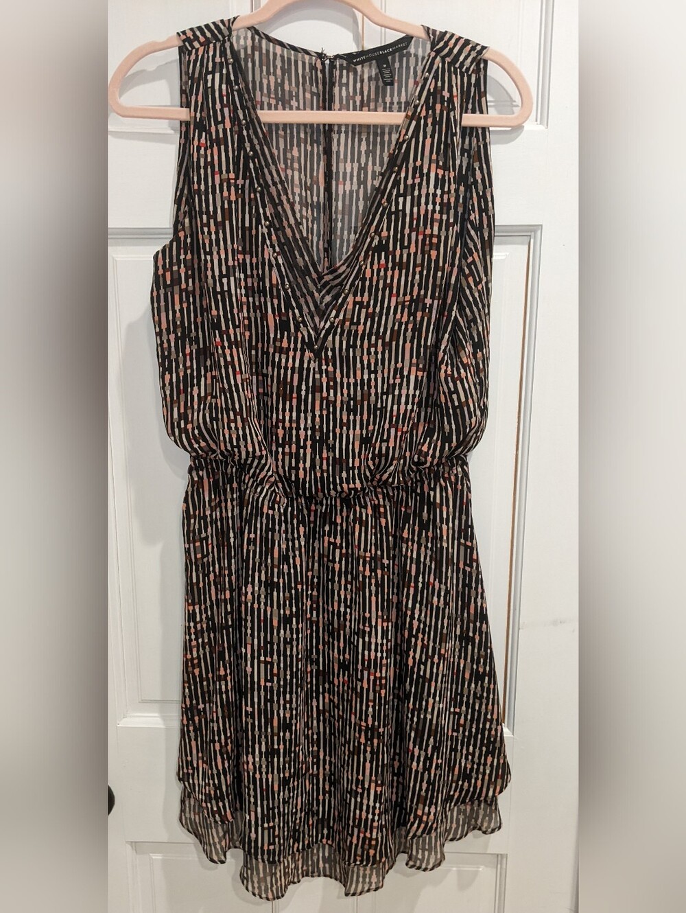 White House Black Market Sleeveless Knee-length Dress Size 8, Black + Multicolor